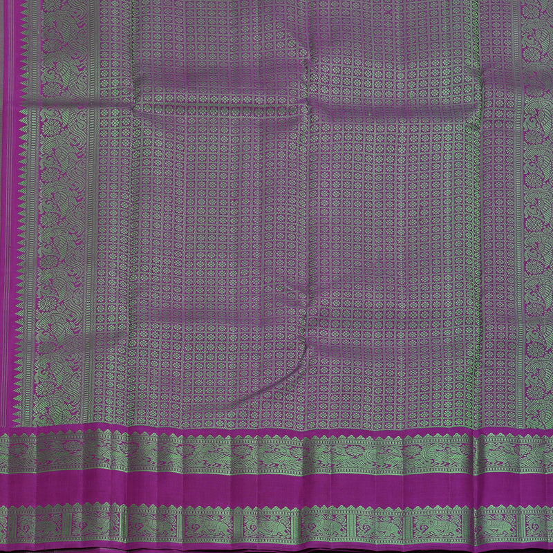 Hayagrivas Handloom Parrot Green Kanjivaram Silk Saree with Vadamalli Purple Border KBF149D1-3