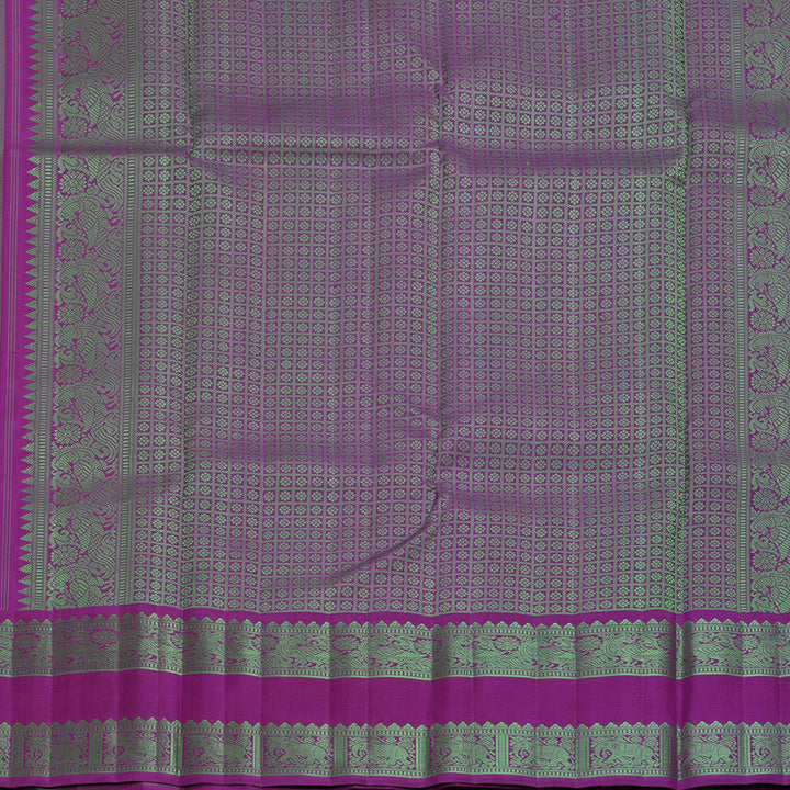 Hayagrivas Handloom Parrot Green Kanjivaram Silk Saree with Vadamalli Purple Border KBF149D1-3