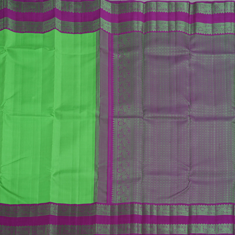 Hayagrivas Handloom Parrot Green Kanjivaram Silk Saree with Vadamalli Purple Border KBF149D1-3