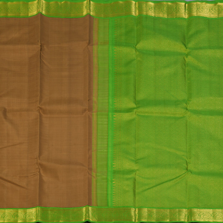 Hayagrivas Handloom Mild Chocolate Brown Kanjivaram Silk Saree with Parrot Green Border KBF149D2-1