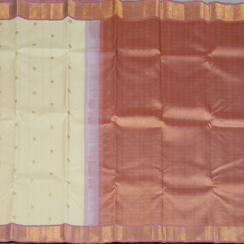 Hayagrivas Handloom ivory Kanjivaram Silk Saree with Lotus Pink Border KBF149D3-1