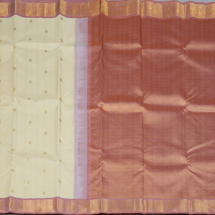 Hayagrivas Handloom ivory Kanjivaram Silk Saree with Lotus Pink Border KBF149D3-1