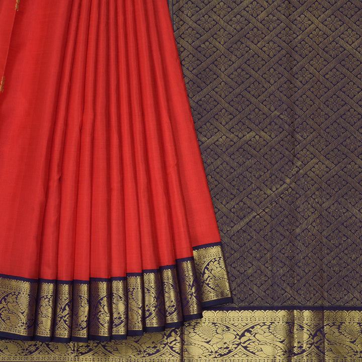 Hayagrivas Handloom Red Kanjivaram Silk Saree with Deep Nagapazham Border KBF151D13-1