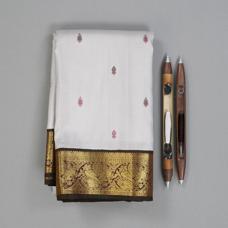 Hayagrivas Handloom Cream Kanjivaram Silk Saree with Chocolate Brown Border KBF151D13-4