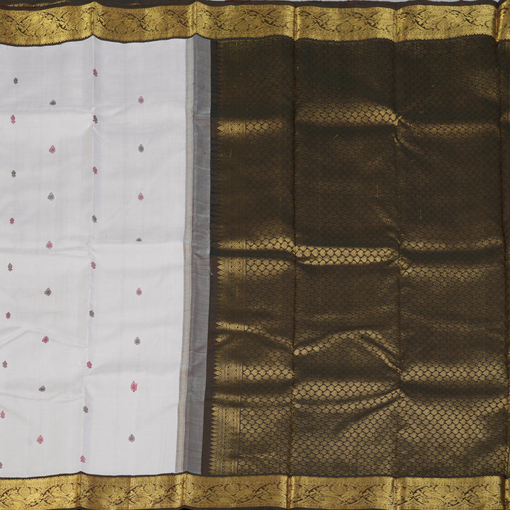 Hayagrivas Handloom Cream Kanjivaram Silk Saree with Chocolate Brown Border KBF151D13-4