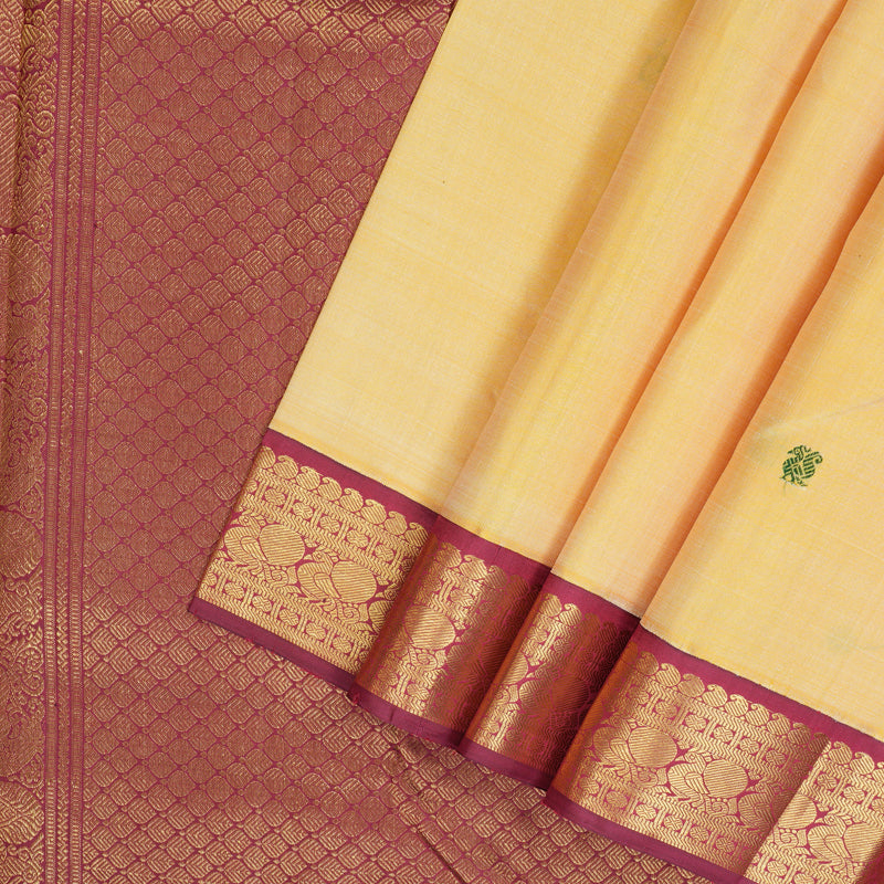Hayagrivas Handloom Sandalwood Kanjivaram Silk Saree with Maroonish-Pink Border KBF151D13-6