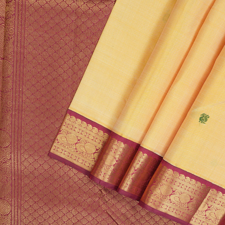 Hayagrivas Handloom Sandalwood Kanjivaram Silk Saree with Maroonish-Pink Border KBF151D13-6