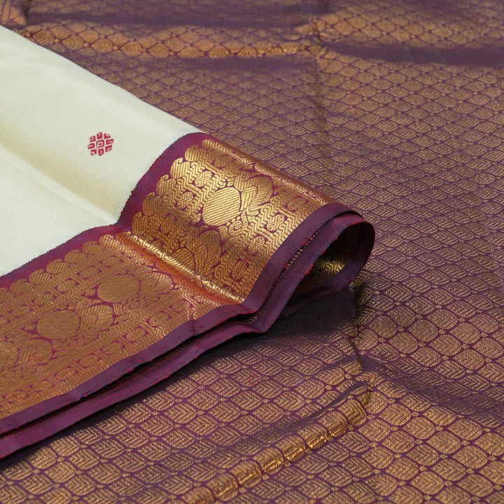 Hayagrivas Handloom Half-White Kanjivaram Silk Saree with Wine Border KBF151D13-7