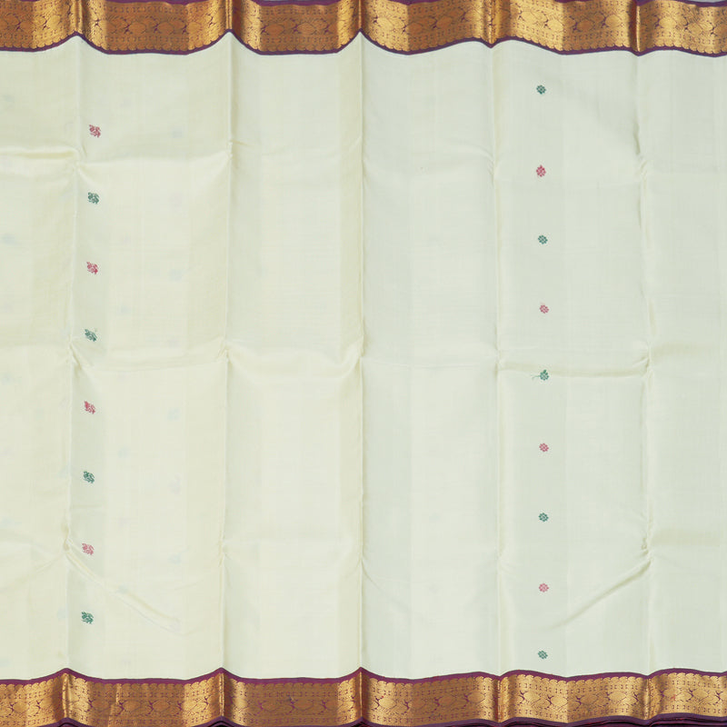 Hayagrivas Handloom Half-White Kanjivaram Silk Saree with Wine Border KBF151D13-7