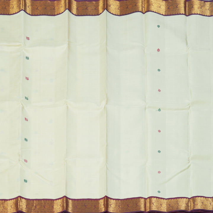 Hayagrivas Handloom Half-White Kanjivaram Silk Saree with Wine Border KBF151D13-7