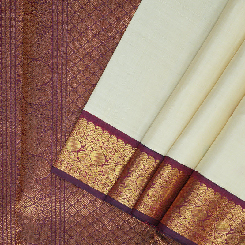 Hayagrivas Handloom Half-White Kanjivaram Silk Saree with Wine Border KBF151D13-7