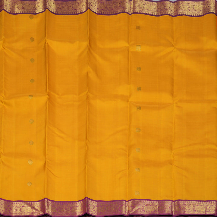 Hayagrivas Handloom Mustard Kanjivaram Silk Saree with Purple Border KBF151D13-8