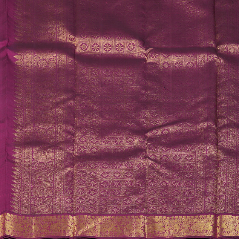 Hayagrivas Handloom Mustard Kanjivaram Silk Saree with Purple Border KBF151D13-8