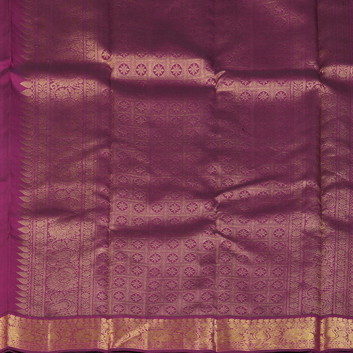 Hayagrivas Handloom Mustard Kanjivaram Silk Saree with Purple Border KBF151D13-8