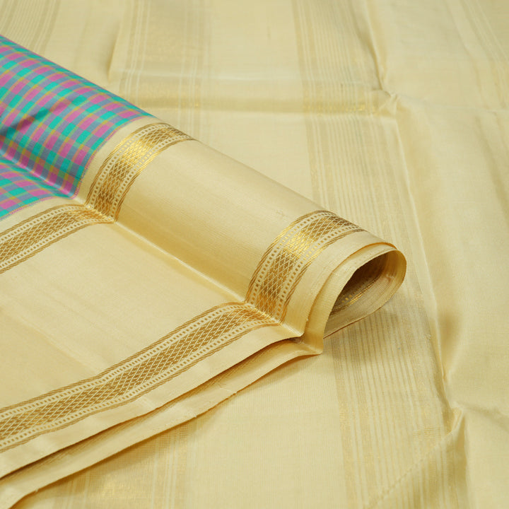 Hayagrivas Handloom Multicolour Checks Kanjivaram Silk Saree with Ivory Border KBF151D14-1