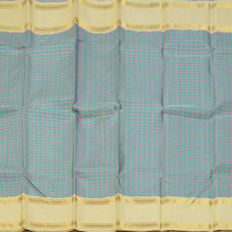 Hayagrivas Handloom Multicolour Checks Kanjivaram Silk Saree with Ivory Border KBF151D14-1