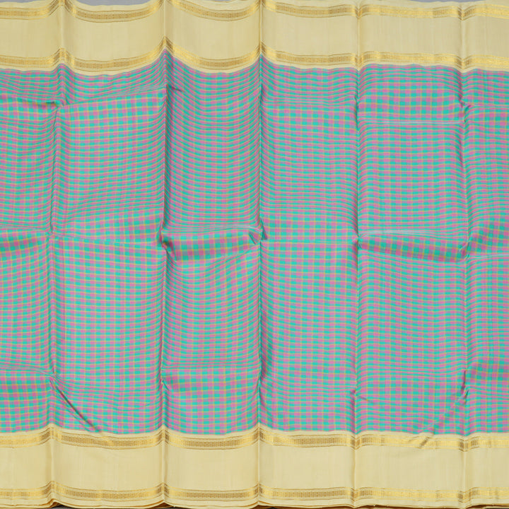 Hayagrivas Handloom Multicolour Checks Kanjivaram Silk Saree with Ivory Border KBF151D14-1