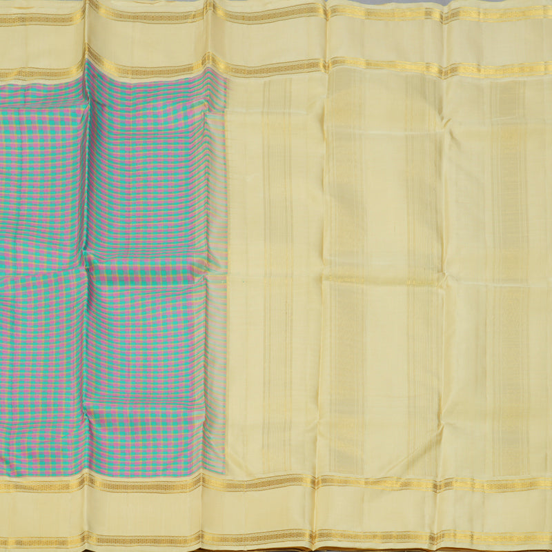 Hayagrivas Handloom Multicolour Checks Kanjivaram Silk Saree with Ivory Border KBF151D14-1