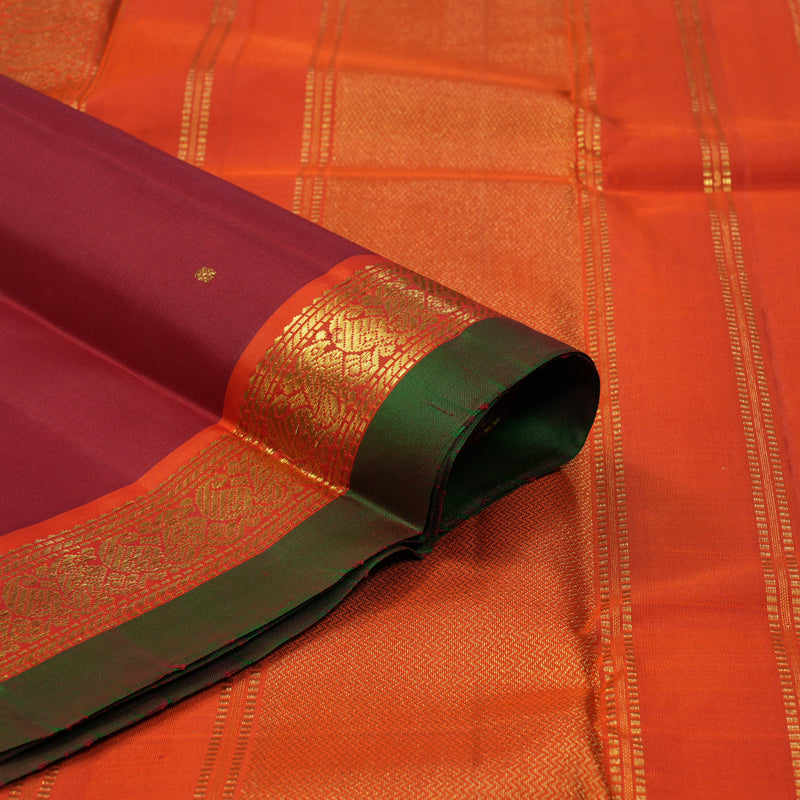 Hayagrivas Handloom Maroon Kanjivaram Silk Saree with Orange Border KBF153D1-2