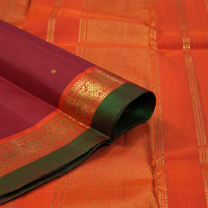 Hayagrivas Handloom Maroon Kanjivaram Silk Saree with Orange Border KBF153D1-2
