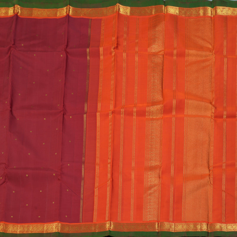 Hayagrivas Handloom Maroon Kanjivaram Silk Saree with Orange Border KBF153D1-2