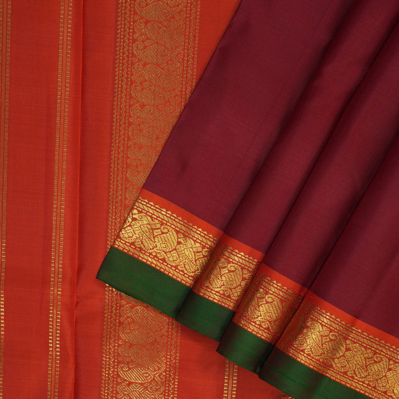 Hayagrivas Handloom Maroon Kanjivaram Silk Saree with Orange Border KBF153D1-2