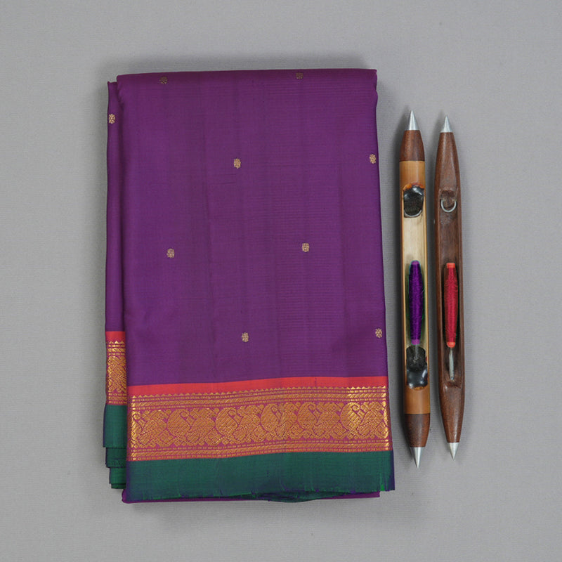 Hayagrivas Handloom Purple Kanjivaram Silk Saree with Rust Border KBF153D1-3