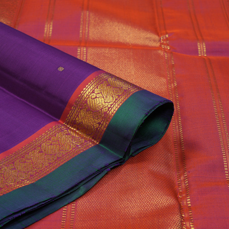 Hayagrivas Handloom Purple Kanjivaram Silk Saree with Rust Border KBF153D1-3