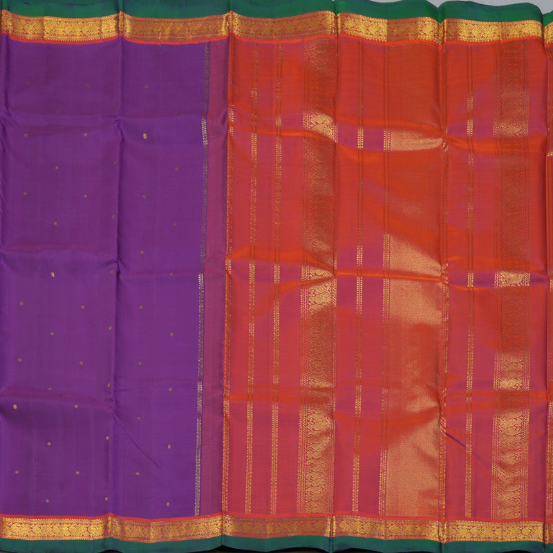 Hayagrivas Handloom Purple Kanjivaram Silk Saree with Rust Border KBF153D1-3