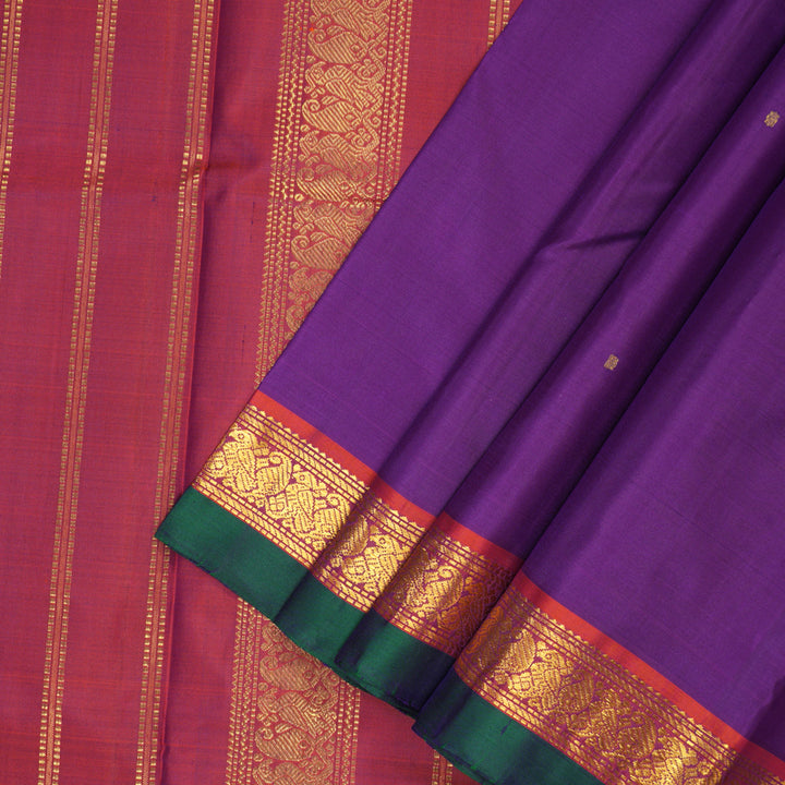 Hayagrivas Handloom Purple Kanjivaram Silk Saree with Rust Border KBF153D1-3
