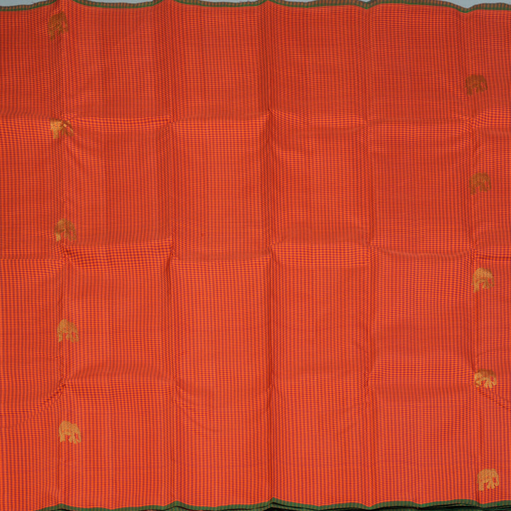 Hayagrivas Handloom Orange & Red Checks Kanjivaram Silk Saree KBF153D2-2