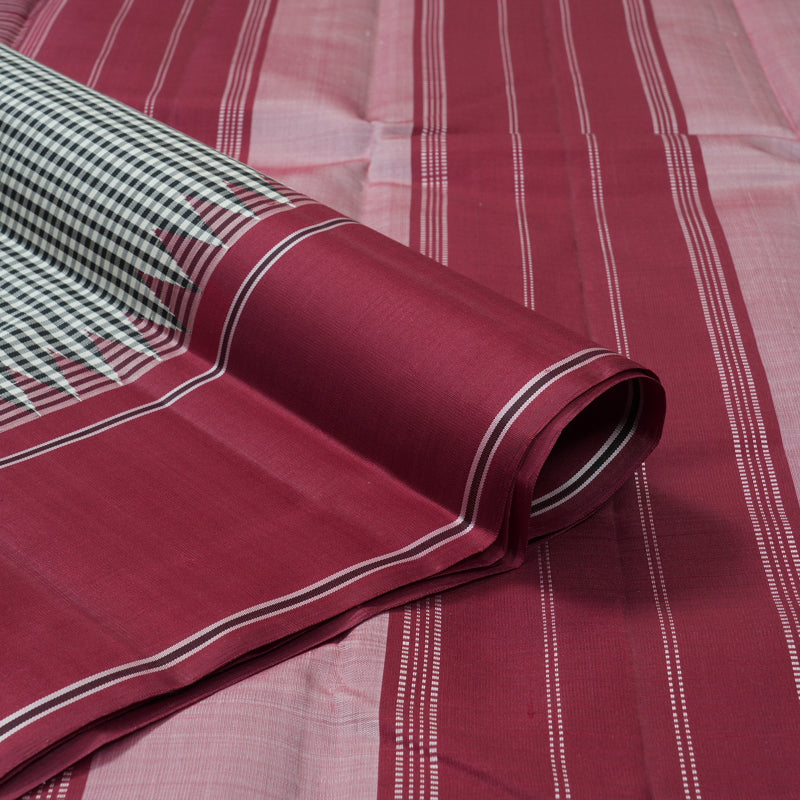 Hayagrivas Handloom Black & White Checks Kanjivaram Silk Saree with Maroon Border KBF153D5-3
