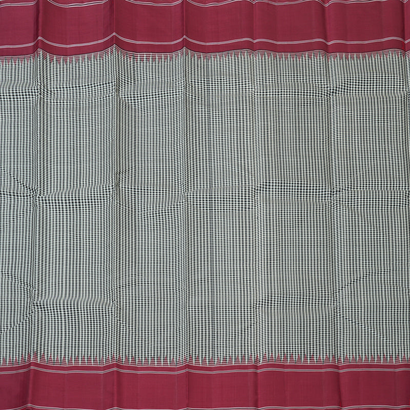 Hayagrivas Handloom Black & White Checks Kanjivaram Silk Saree with Maroon Border KBF153D5-3
