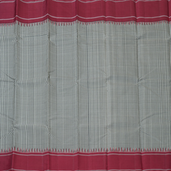 Hayagrivas Handloom Black & White Checks Kanjivaram Silk Saree with Maroon Border KBF153D5-3