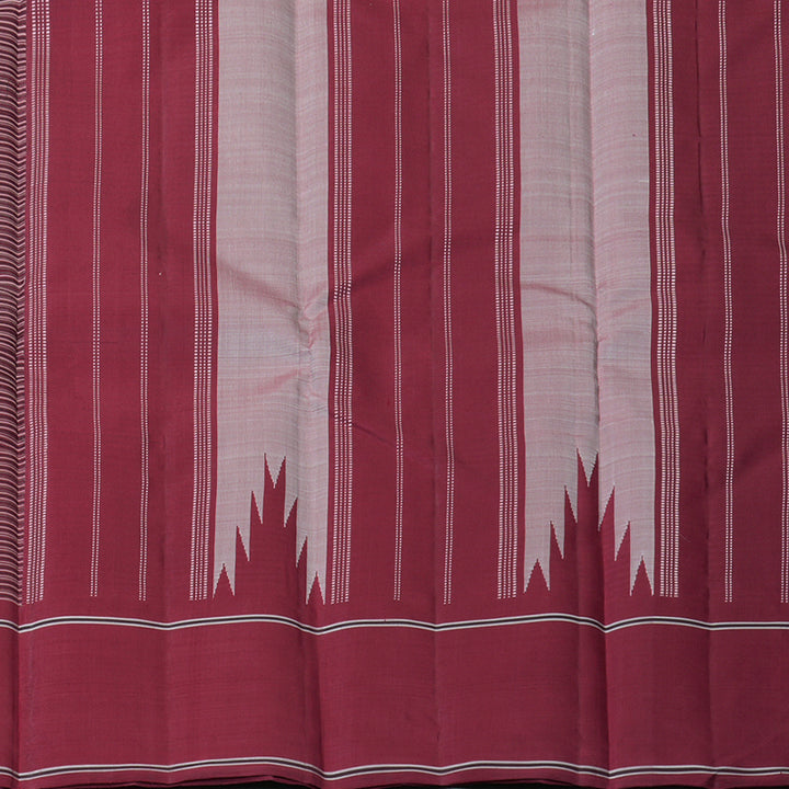 Hayagrivas Handloom Black & White Checks Kanjivaram Silk Saree with Maroon Border KBF153D5-3