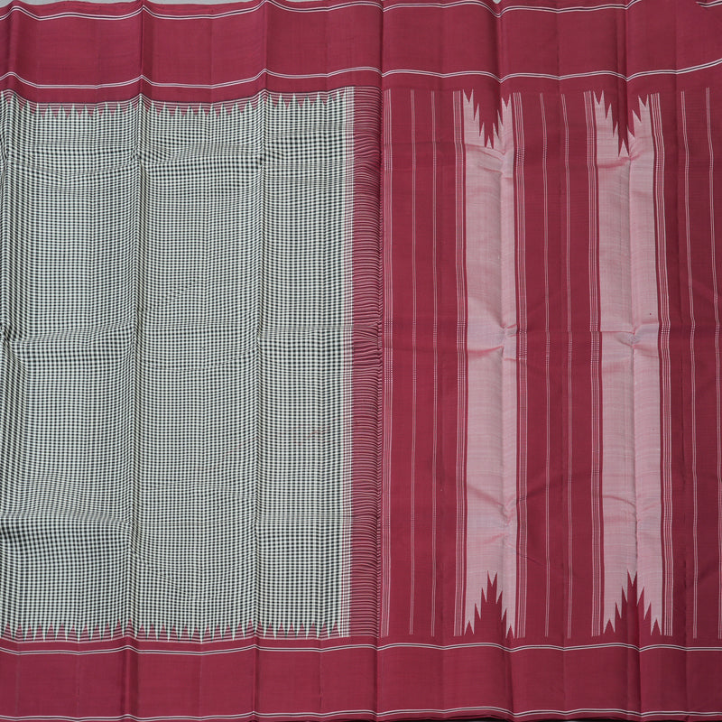 Hayagrivas Handloom Black & White Checks Kanjivaram Silk Saree with Maroon Border KBF153D5-3