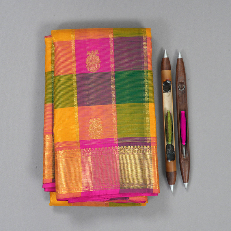 Hayagrivas Handloom Multicolour Checks Kanjivaram Silk Saree KBF153D7-1