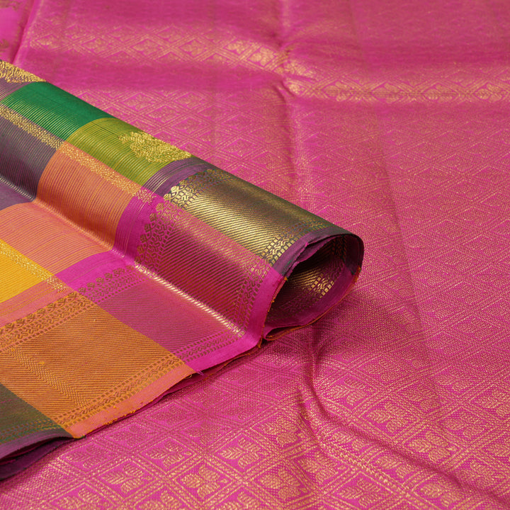 Hayagrivas Handloom Multicolour Checks Kanjivaram Silk Saree KBF153D7-1