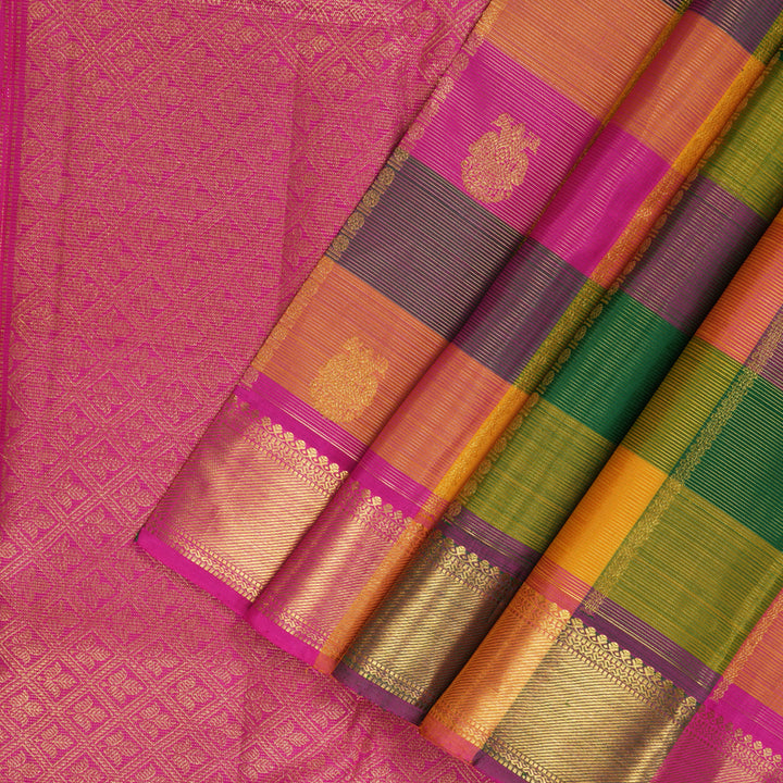 Hayagrivas Handloom Multicolour Checks Kanjivaram Silk Saree KBF153D7-1