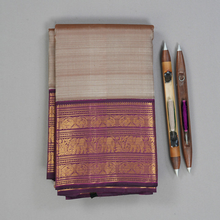Hayagrivas Handloom Royal Grey Kanjivaram Silk Saree with Violet Border KBF153D7-2