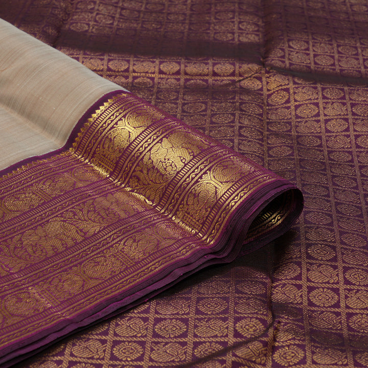 Hayagrivas Handloom Royal Grey Kanjivaram Silk Saree with Violet Border KBF153D7-2