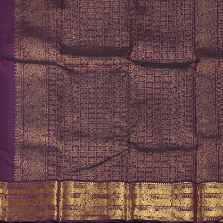 Hayagrivas Handloom Royal Grey Kanjivaram Silk Saree with Violet Border KBF153D7-2