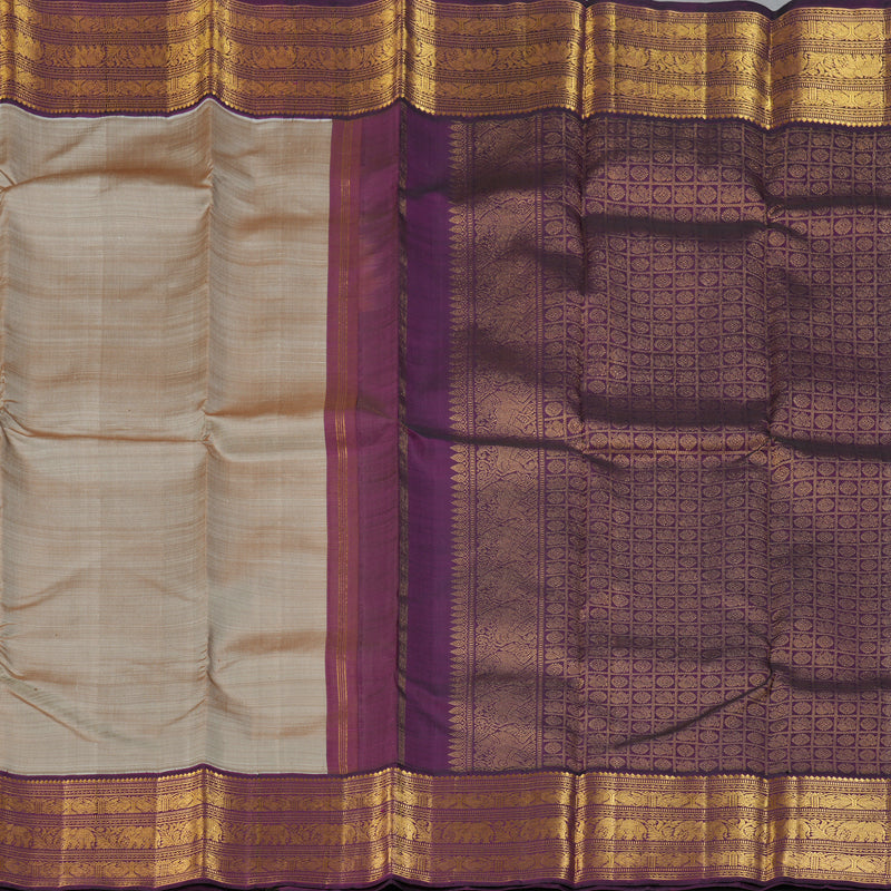 Hayagrivas Handloom Royal Grey Kanjivaram Silk Saree with Violet Border KBF153D7-2