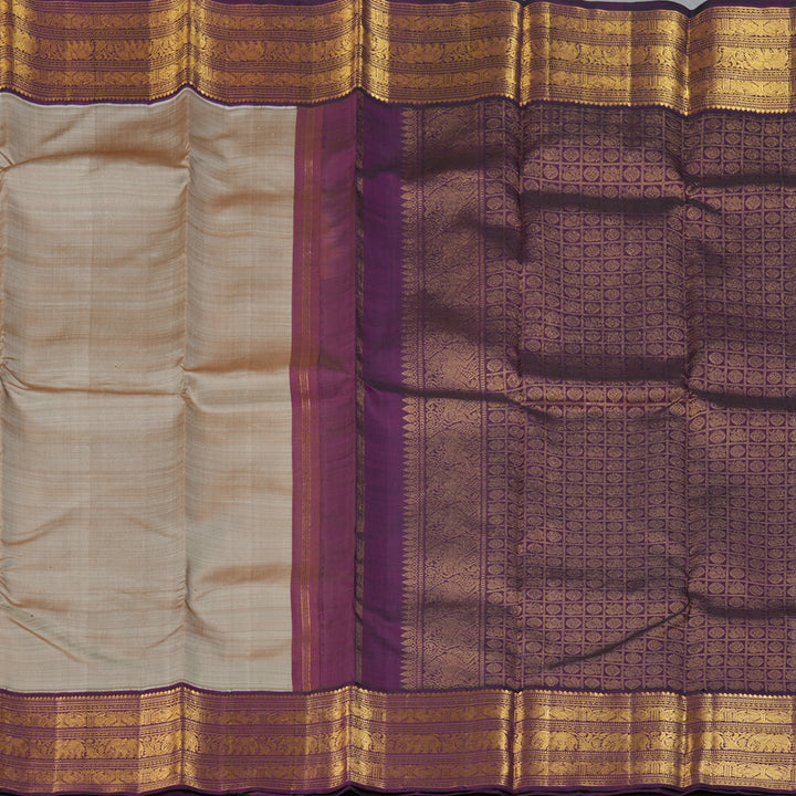 Hayagrivas Handloom Royal Grey Kanjivaram Silk Saree with Violet Border KBF153D7-2