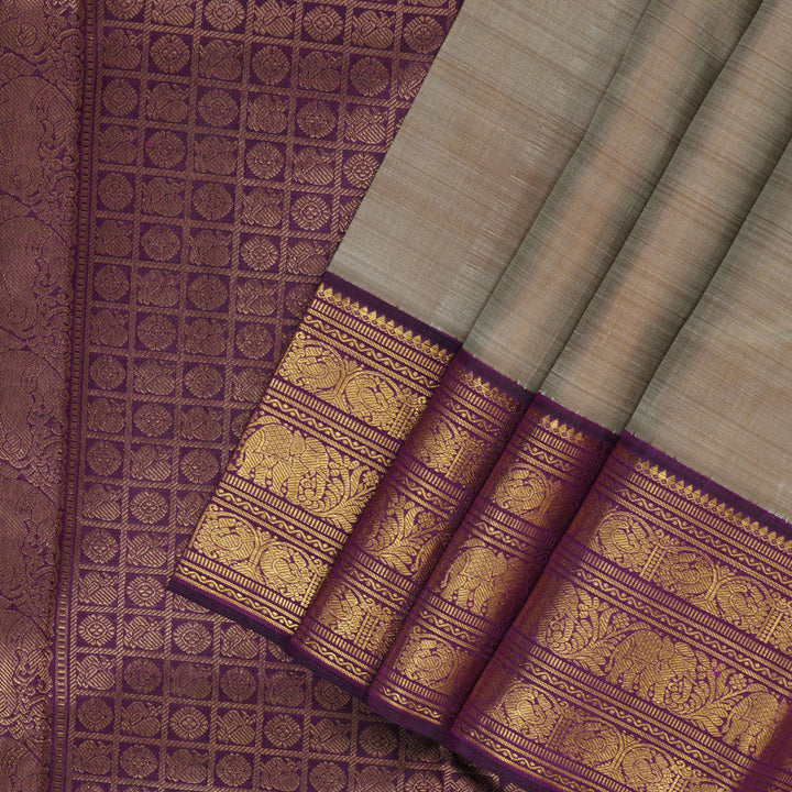 Hayagrivas Handloom Royal Grey Kanjivaram Silk Saree with Violet Border KBF153D7-2