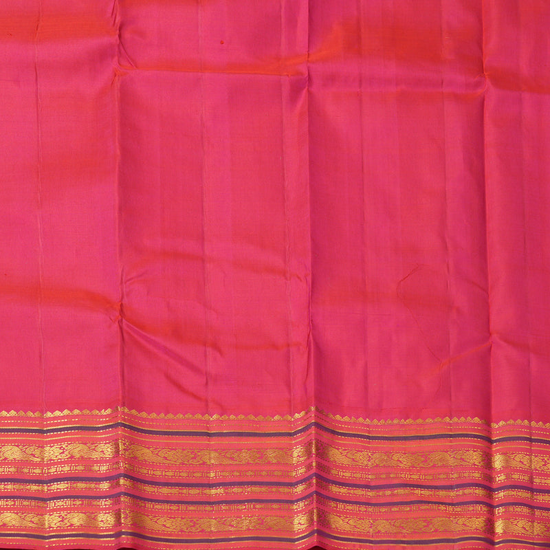 Hayagrivas Handloom Lime Yellow Kanjivaram Silk Saree with Pink Border KBF153D7-3
