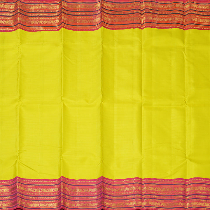 Hayagrivas Handloom Lime Yellow Kanjivaram Silk Saree with Pink Border KBF153D7-3