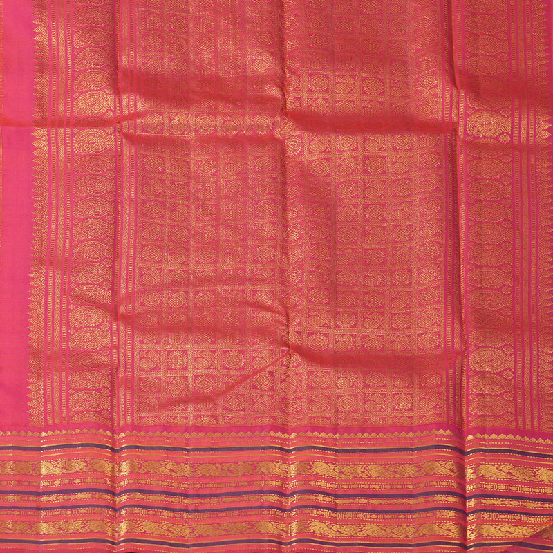 Hayagrivas Handloom Lime Yellow Kanjivaram Silk Saree with Pink Border KBF153D7-3