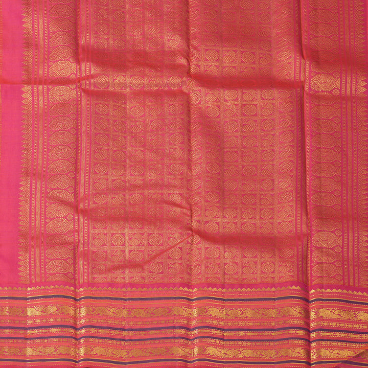 Hayagrivas Handloom Lime Yellow Kanjivaram Silk Saree with Pink Border KBF153D7-3