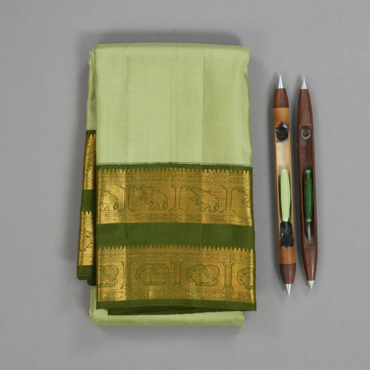Hayagrivas Handloom Pista Green Kanjivaram Silk Saree with Mehandi Green Border KBF155D1-1
